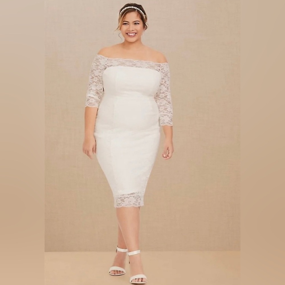 Torrid Off-Shoulder Lace Wedding Dress in White